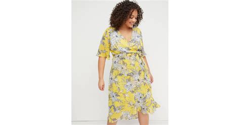 Lane Bryant Floral Faux Wrap Fit And Flare Dress Kaia Gerber Yellow