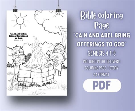 Bible Coloring Page Cain And Abel Bring Offerings To God Etsy