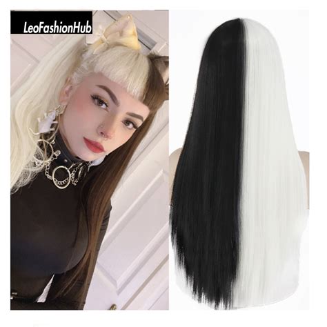 Lolita Half White Half Black Wig For Women Synthetic Wig With Etsy