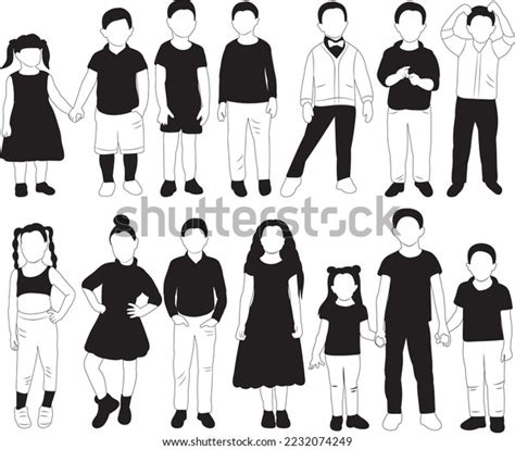 Silhouette Kids Set Black White Design Stock Vector (Royalty Free ...