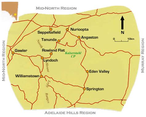 Map of famous wine region of Barossa Valley - South Australia. Australia