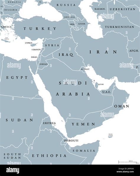 Middle East Political Map With Borders And English Labeling