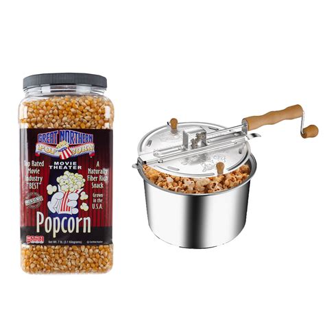 Great Northern Popcorn Stove Top Popcorn Maker 6 5 Quart Stainless Steel Popper With Hand