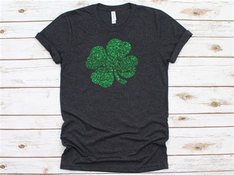 St Patricks Day Shirt Glitter Shamrock Four Leaf Etsy