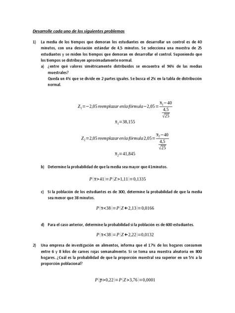 Distribucion De Medias Y Proporciones 2 Desarrollo Pdf Muestreo Estadísticas