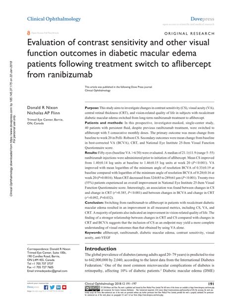 PDF Evaluation Of Contrast Sensitivity And Other Visual Function