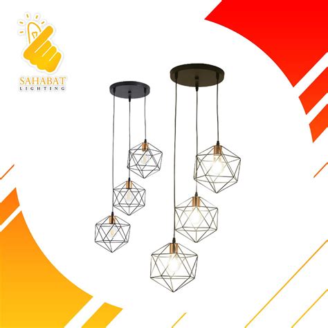 Modern Geometric Industrial Pendant Lamp Hanging Lights 3 Bulb Holder