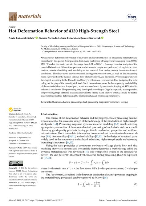 PDF Hot Deformation Behavior Of 4130 High Strength Steel