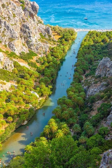 Panorama View Of Preveli Beach At Greek Island Crete Stock Photo