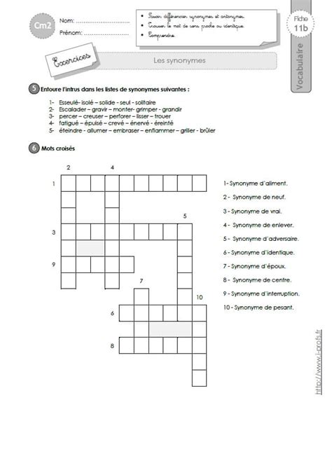 Exercices Vocabulaire Cm Les Synonymes Hot Sex Picture