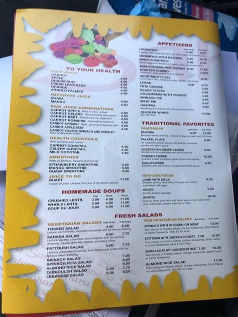 Menu At Sahara Restaurant Saint Clair Shores Harper Ave