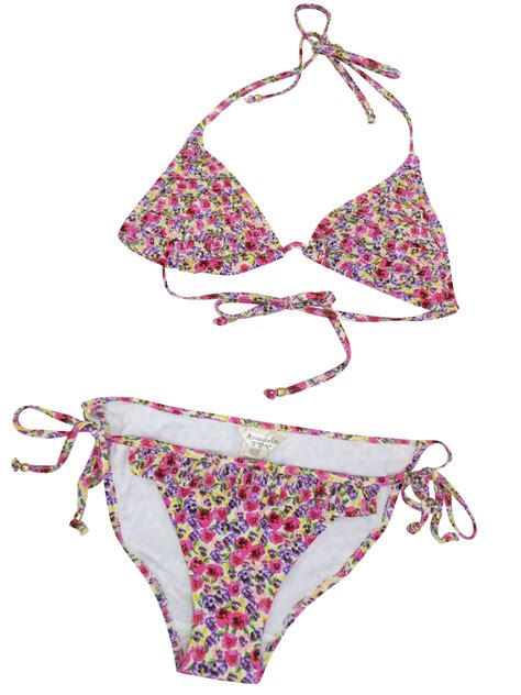 Accessorize Pink Pansy Floral Frilled Triangle Bikini Set Size To