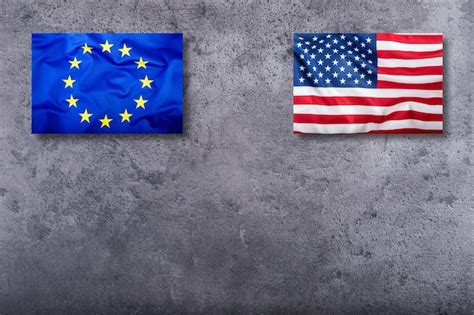 Vlaggen Van De Vs En De Europese Unie Amerikaanse Vlag En Eu Vlag