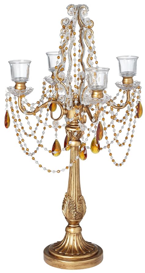 Antique Gold Finish High Taper Candelabra With Beading V