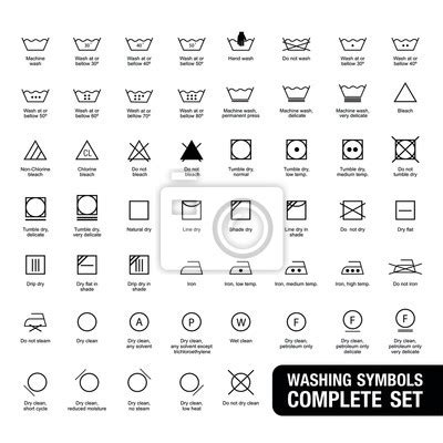 Icon Set Of Laundry Symbols Vector Illustration Print Label Wall