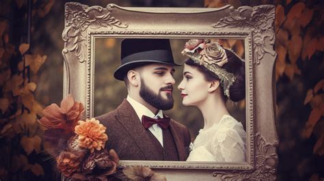 Couple Portrait Of A Posing In An Old Crafted Frame Backgrounds | JPG ...