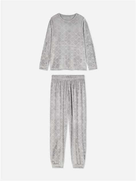 Womens Silver Velour Long Sleeve Pyjama Set Penneys