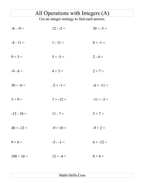 Printable Integer Number Lines