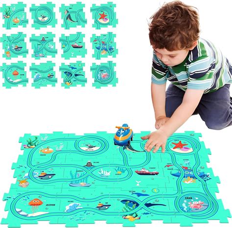 Puzzle Track Play Set, Battery-Operated Toy Vehicles & Plastic Puzzle ...