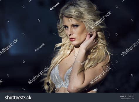 Portrait Sexy Blonde White Lingerie Stock Photo 195481103 Shutterstock