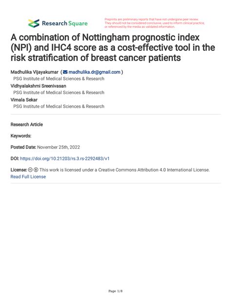 Pdf A Combination Of Nottingham Prognostic Index Npi And Ihc Score