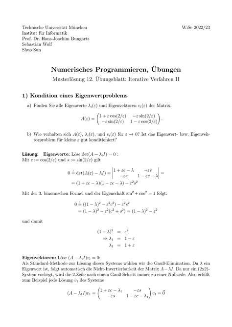 Exercise Sheet 12 Solution Technische Universität München WiSe 2022