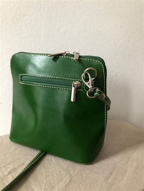 Small Green Leather Crossbody Bag By Vera Pelle Italy Etsy