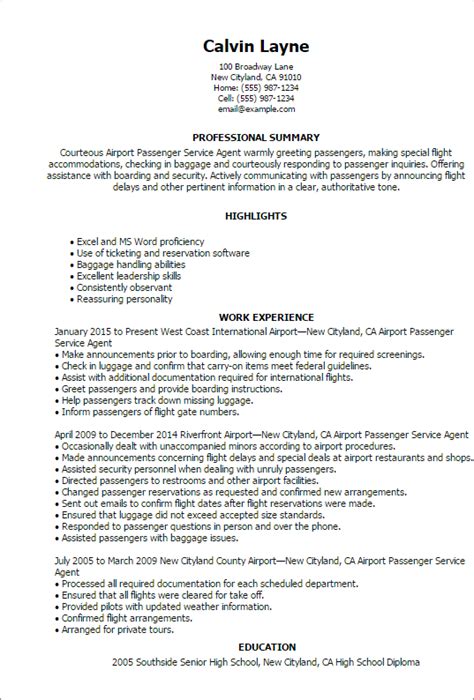 Airport Passenger Service Agent Resume Example