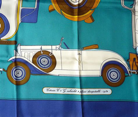 Hermes Scarf Special Edition for Citroën in 1973, Blue Brown Pattern in ...
