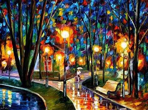 Park By The Lake Palette Knife Oil Painting On Canvas By Leonid