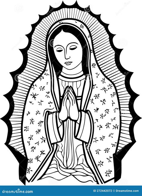 Virgin Mary Our Lady Hand Drawn Vector Illustration Black Silhouette