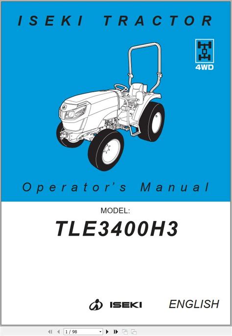 Iseki Tractor TLE3400 H3 Operators Manual And Diagram 1834 912 102 0 EN