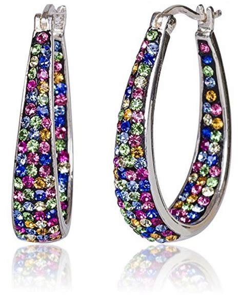 925 Sterling Silver Genuine Multi Colored Crystal Hoop Earring