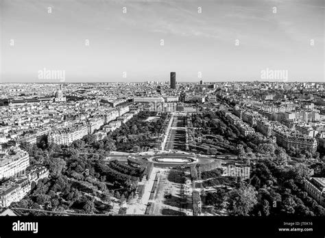 Champs De Mars Gardens At Eiffel Tower Paris Aerial View Stock Photo