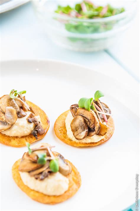 Chickpea Blini with Hummus and Mushrooms {vegan + gluten free} | Delicious Everyday