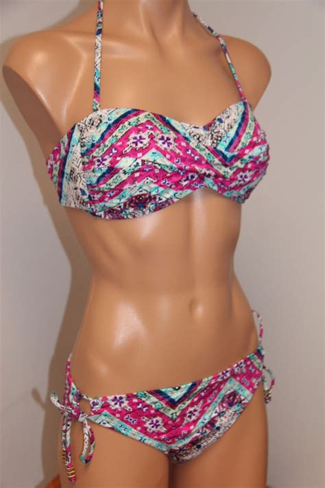 NWT Bar III Swimsuit Bikini 2pc Set Size L Mayan Revival Multi Bandeau