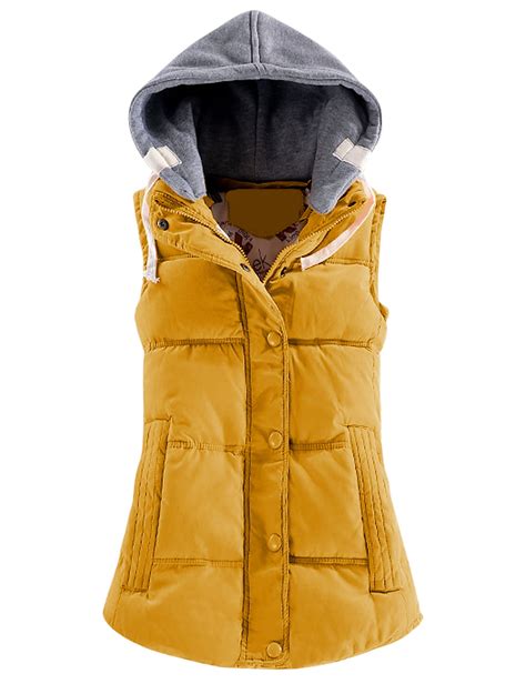 Yeokou Womens Slim Sleeveless Quilted Removable Hooded Winter Puffer