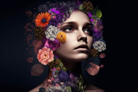 Premium Photo Abstract Art Collage Of Young Woman With Flowers