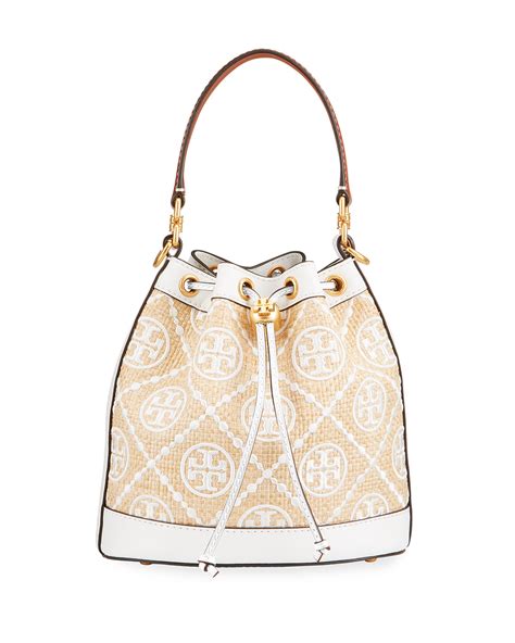 Tory Burch T Monogram Straw Bucket Bag Neiman Marcus