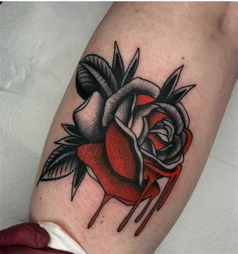 Modern Trash Tattoo Ideas Red Black Style Traditional Rose