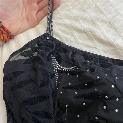Sheer Mesh Y2k Bedazzled Lingerie Top With Depop