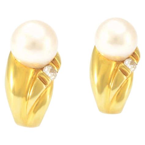 Mikimoto Gold Diamond Pearl Floral Earrings at 1stdibs