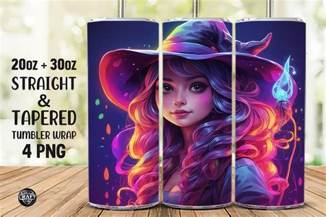 Neon Witch Tumbler Wrap 20oz Sublimation Graphic By Lazycraftlab