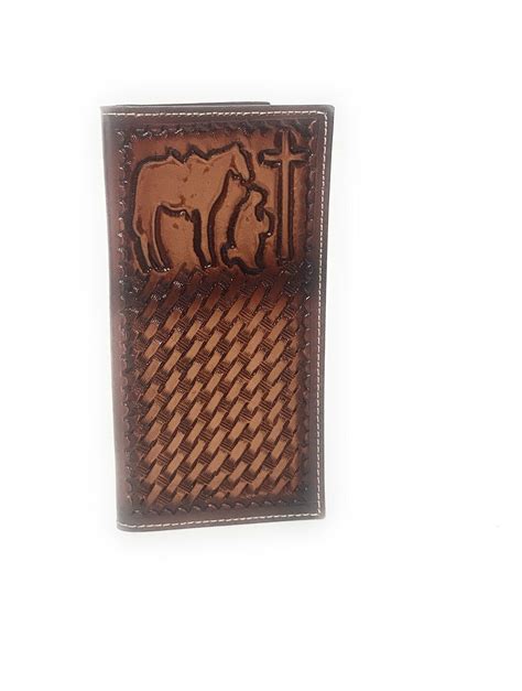 Mens Western Wallet Genuine Leather Tall Bi Fold Rodeo Cowboy Wallet