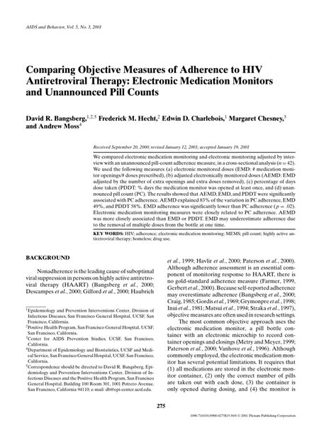 Pdf Comparing Objective Measures Of Adherence To Hiv Antiretroviral Therapy Electronic