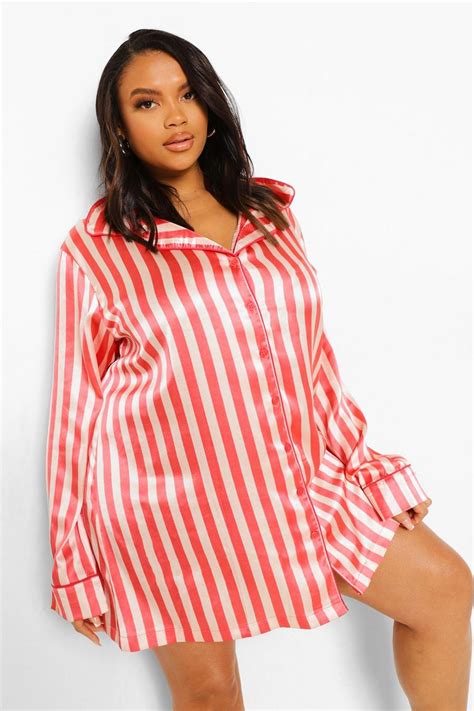 Plus Candy Stripe Satin Nightshirt Boohoo Usa