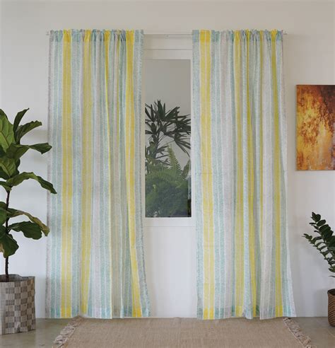 Buy Customizable Sheer Curtain Slub Cotton Muted Chevron Stroke Thoppia