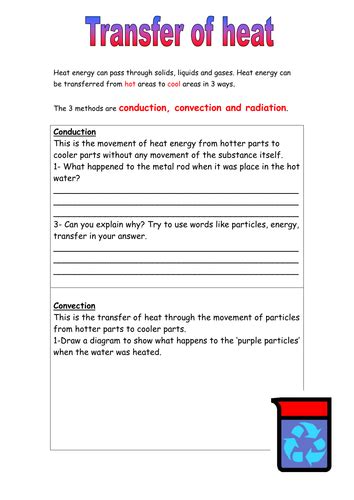 Heat Energy Transfer Worksheet By 1mightyhamster Teaching Resources Tes