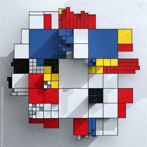 Abstract Grid Of Cubes Mondrian Art Mural Wall Art Mondrian