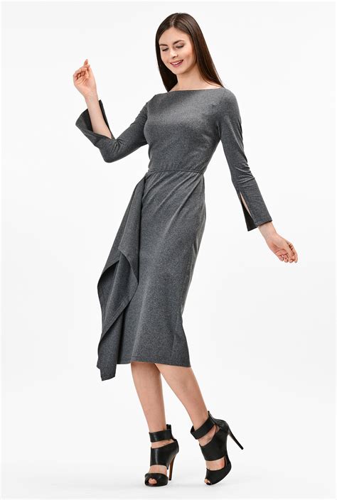 Shop Asymmetric Ruffle Front Cotton Knit Sheath Dress Eshakti